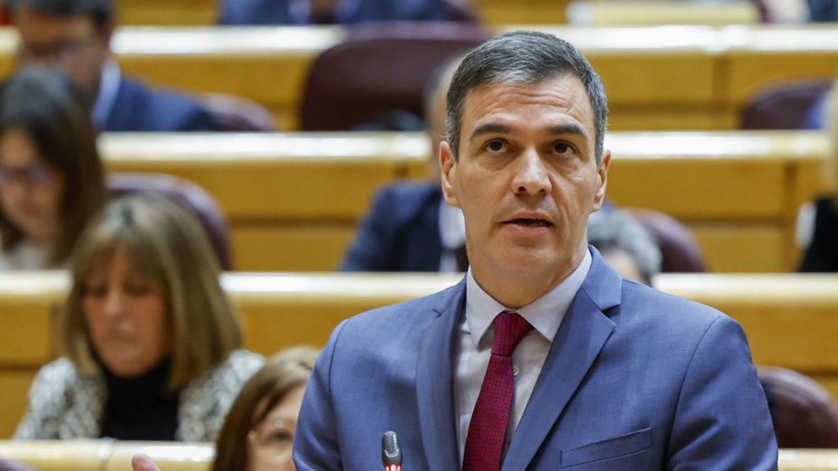 Pedro Sánchez, ayer, en el Senado. |   // EFE