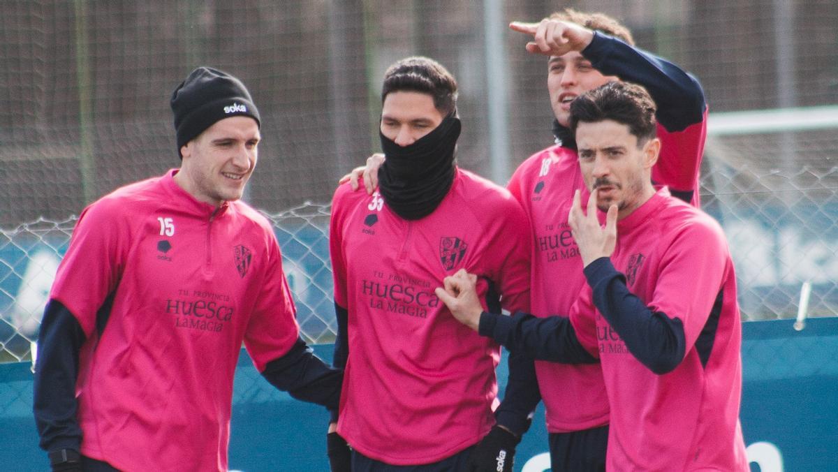 Álex Cantero, Daniel Luna, Enol Rodríguez y Toni Abad, en un entrenamiento esta semana.