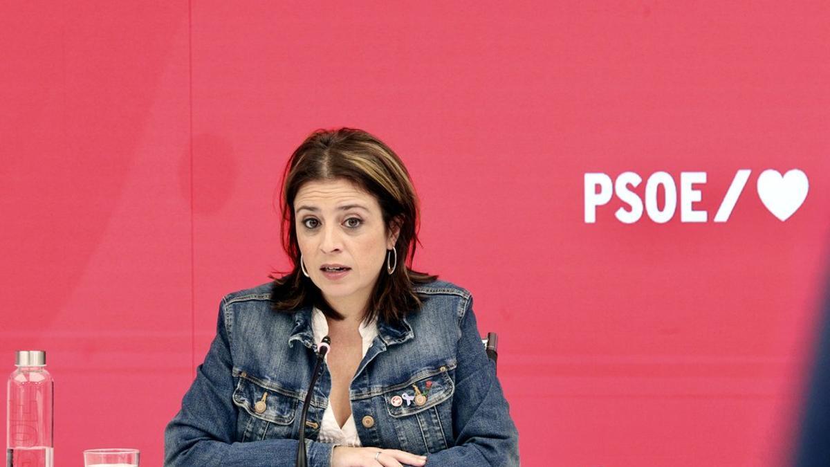 La vicesecretaria general del PSOE y portavoz del partido en el Congreso, Adriana Lastra, este 11 de octubre de 2020 en un acto con alcaldes de la federación madrileña.