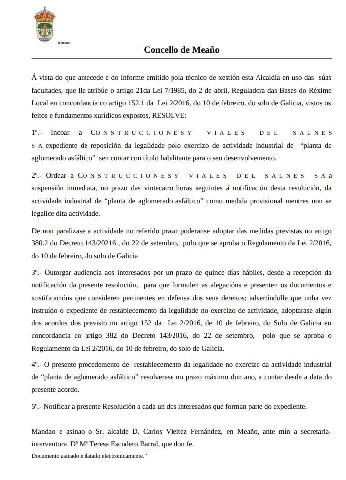 Orden del Concello de Meaño