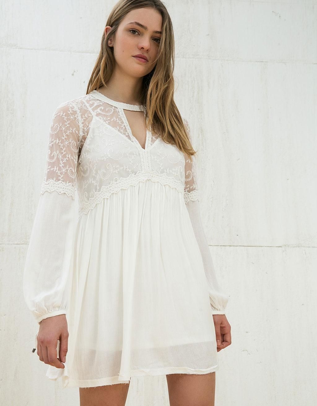Vestido bámbula tul bordado, Bershka
