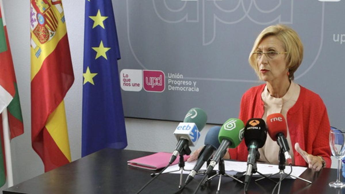 Rosa Díez, durante una rueda de prensa, el sábado en Bilbao.