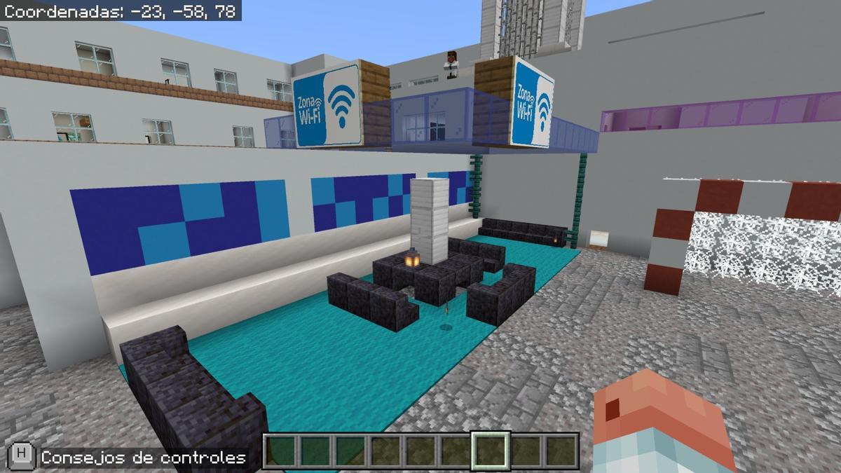 La zona wifi del patio, creada con Minecraft.