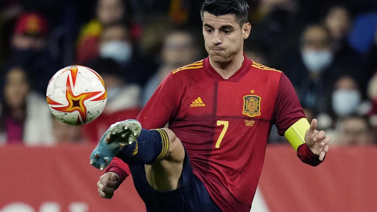 Morata, en un partido de la selección española.