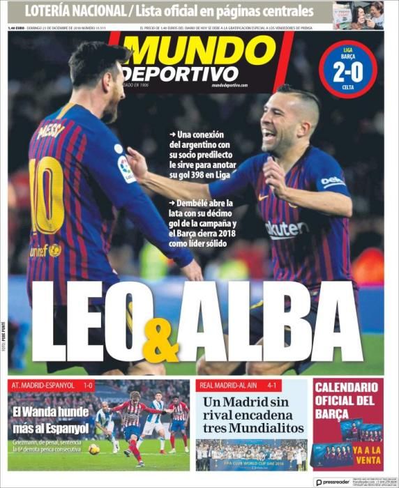 Portada MUNDO DEPORTIVO domingo 23 diciembre 2018