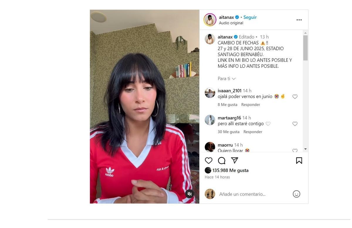 Aitana instagram, cambio de fechas conciertos Aitana instagram, cambio de fechas conciertos