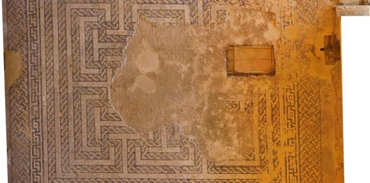 El mosaico de Cadmo y Harmonia en La Malena recuperado tras los daños por las lluvias de hace un año.