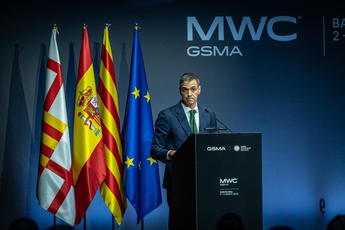 El presidente del Gobierno, Pedro Sánchez, en la cena institucional que inaugura el MWC en Barcelona.