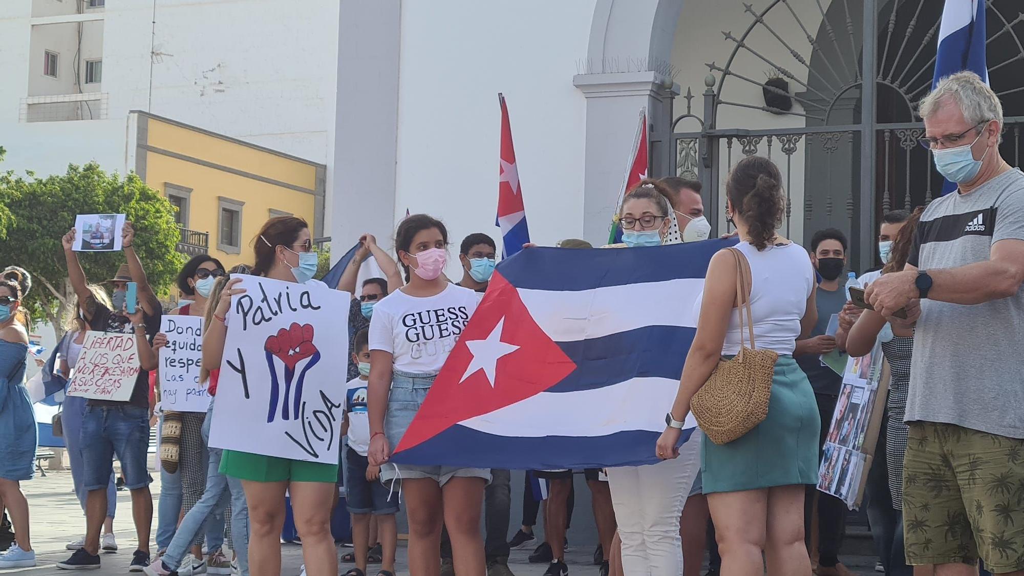 Protesta de la comunidad cubana en Puerto del Rosario, en Fuerteventura (17/07/2021)