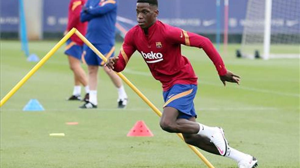 Ilaix Moriba, en un entrenamiento en la Ciutat Esportiva