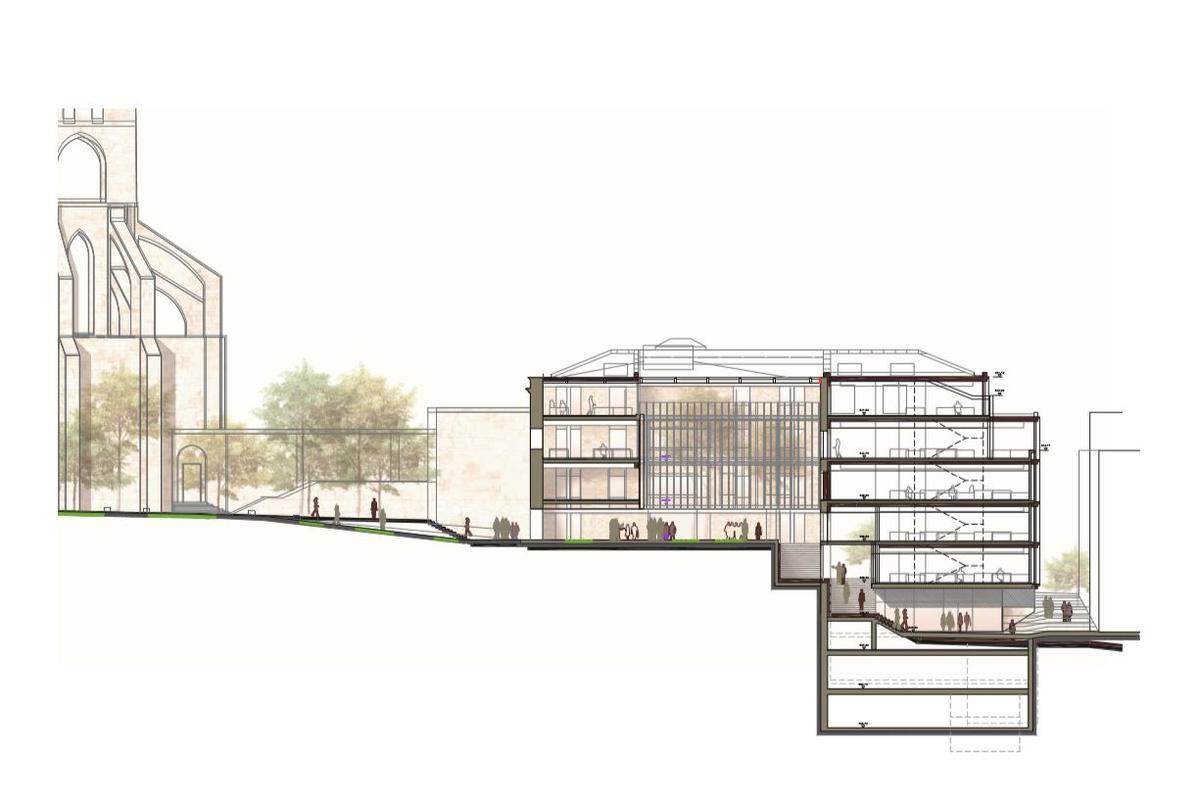Plànol de la futura delegació amb la part que queda soterrada, les plantes -1 i -2, que caldrà excavar