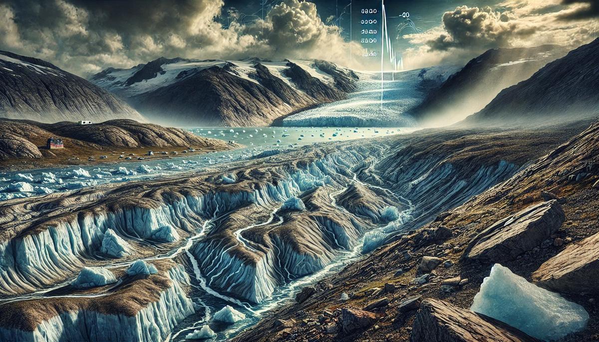 Recreación artística de la abruptan elevación del suelo en Groenlandia por efecto de un antiguo volcán subterráneo.