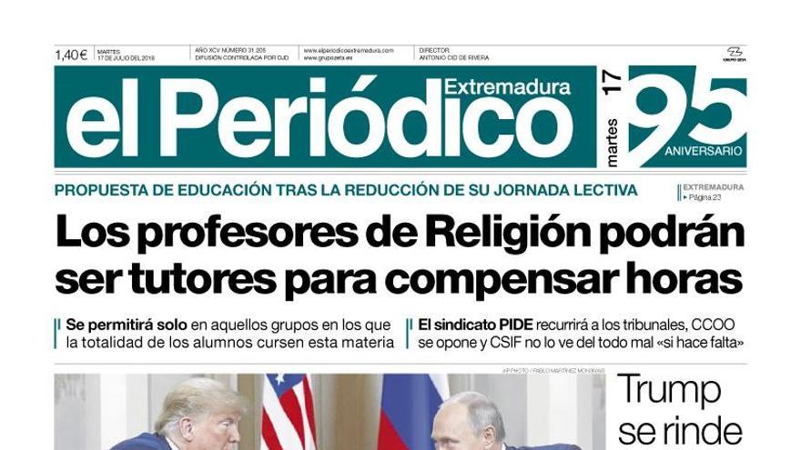 Esta es la portada de EL PERIÓDICO EXTREMADURA correspondiente al día 17 de julio del 2018