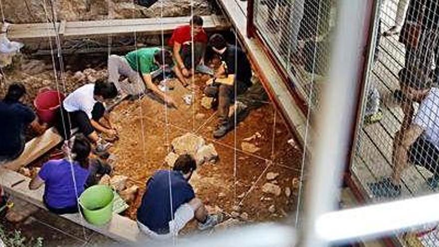 Un grup de visitants observa els treballs a les Teixoneres, l&#039;any passat