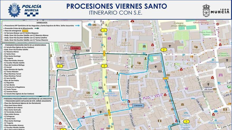 Estas son las calles cortadas en Murcia durante este Viernes Santo