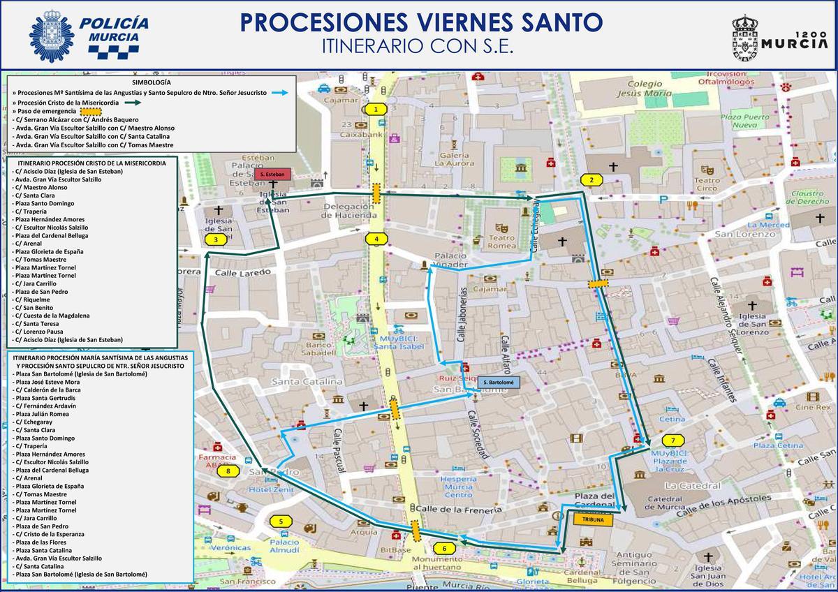 Calles cortadas este Viernes Santo en Murcia