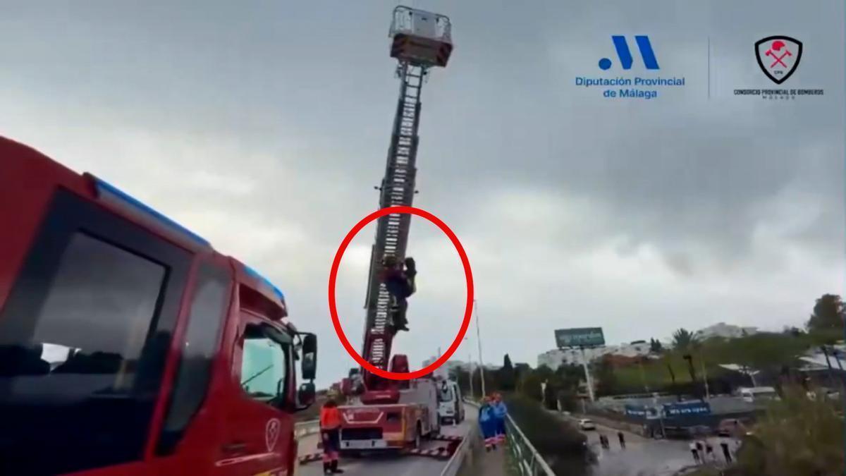 Espectacular rescate de una mujer del interior de su coche en medio de un río en Estepona