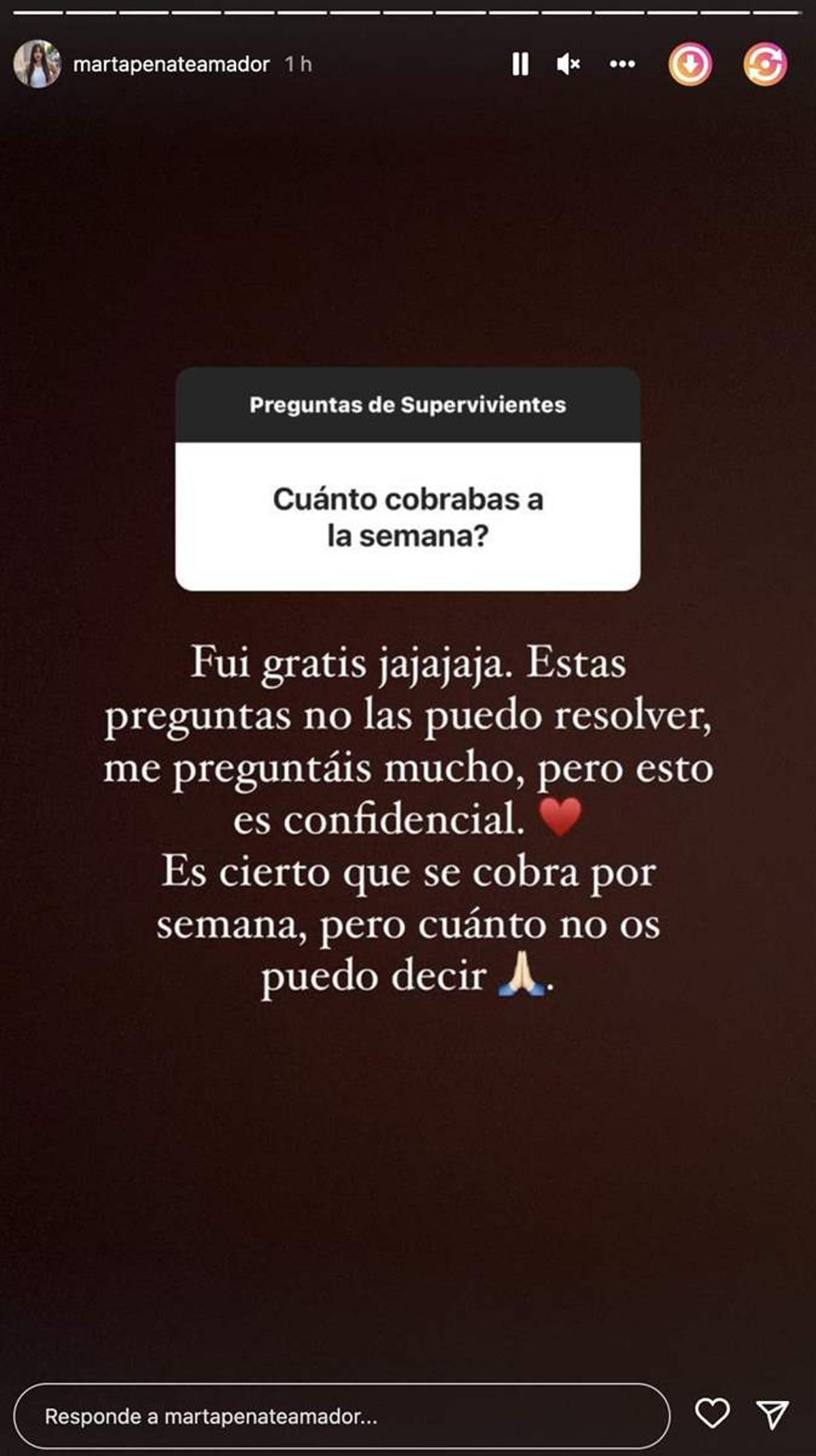 Marta Peñate responde cuánto ha cobrado por 'Supervivientes'