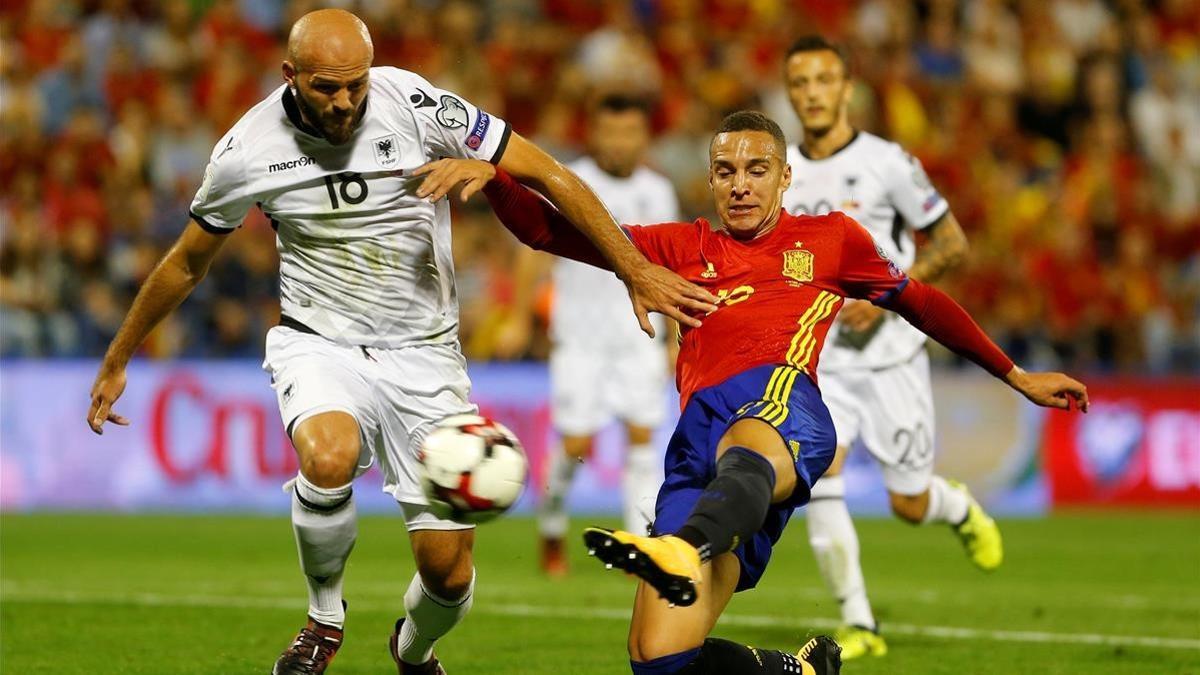 Rodrigo marca el primer gol de España ante Albania