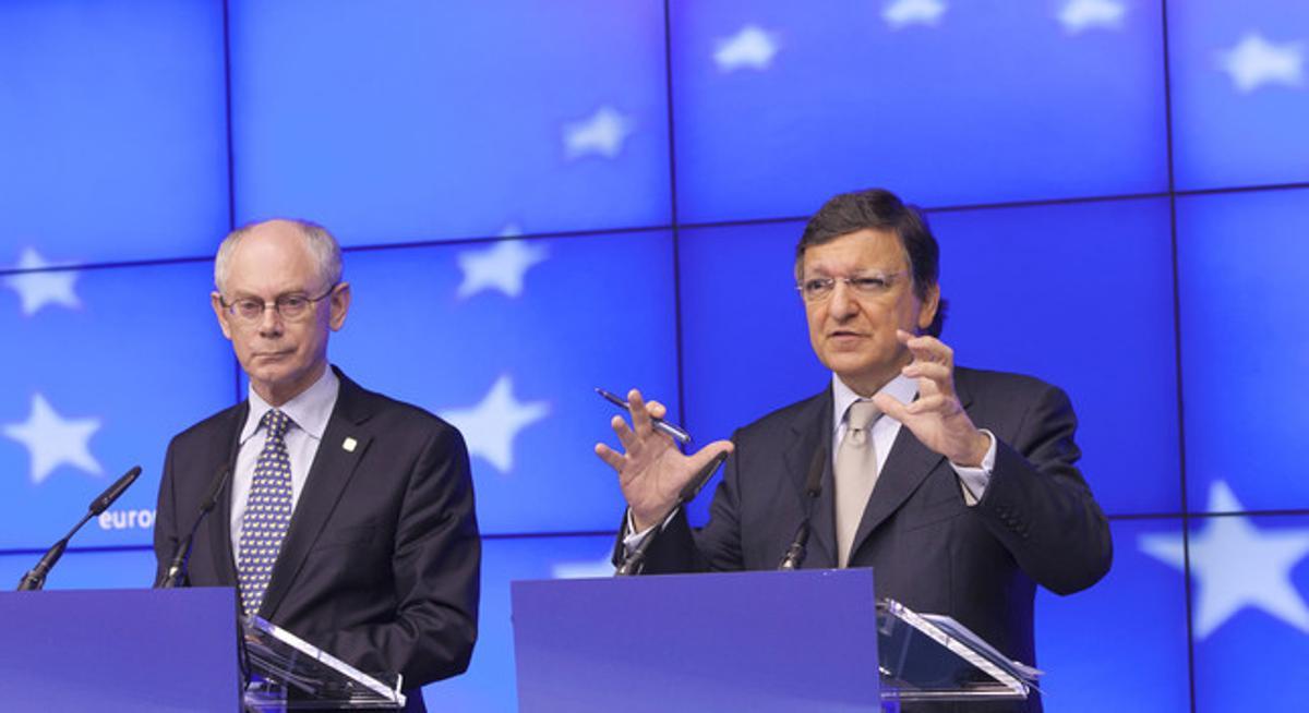 Herman van Rompuy, president del Consell Europeu, i José Manuel Durao Barroso, president de la Comissió Europea, en una conferència el juny del 2012.