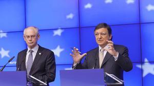 Herman van Rompuy, president del Consell Europeu, i José Manuel Durao Barroso, president de la Comissió Europea, en una conferència el juny del 2012.