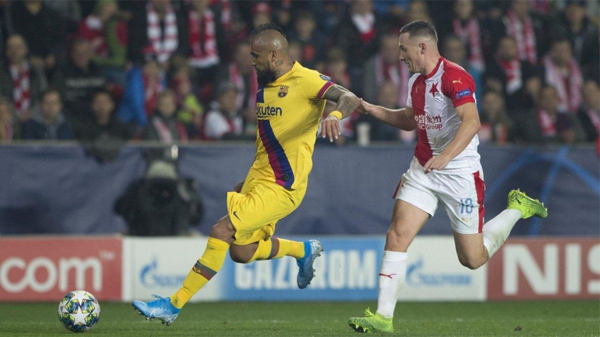 Arturo Vidal, en el encuentro ante el Slavia