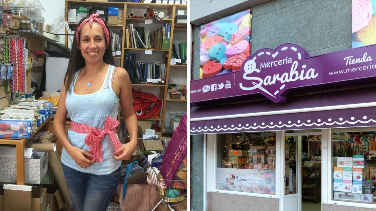 A la izquierda, Lucía Diz; a la derecha, el escaparate de la Mercería Sarabia.