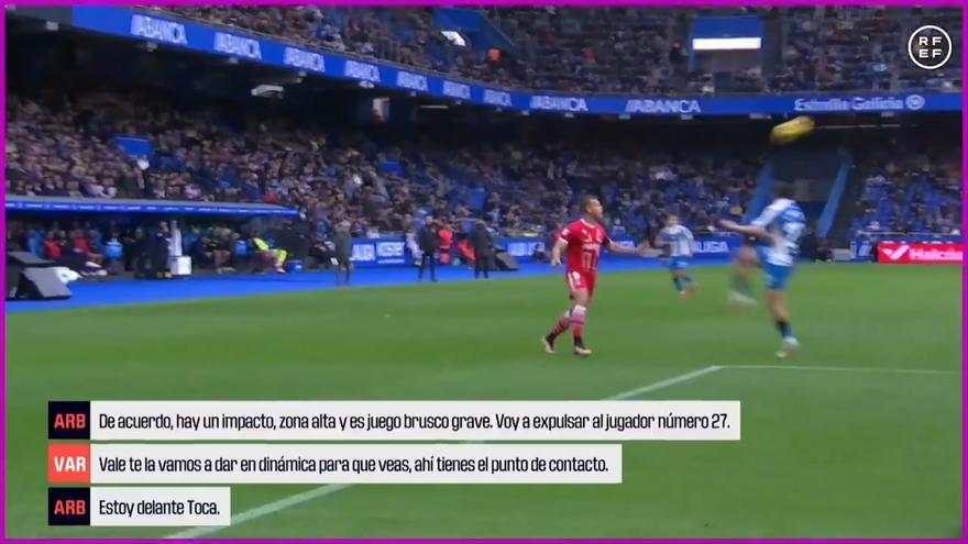 La RFEF sí publica esta vez el audio del VAR del Deportivo: &quot;Es juego brusco grave, lo voy a expulsar&quot;