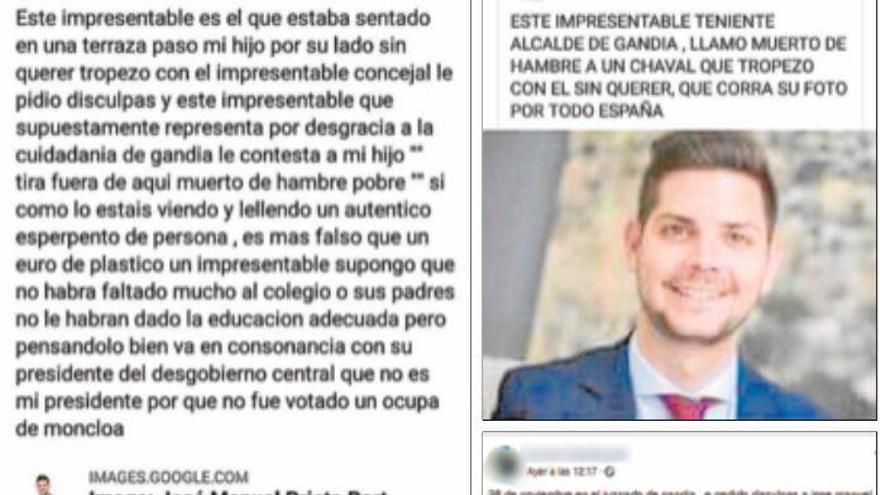 Capturas de pantalla de los mensajes que injuriaban a José Manuel Prieto en Facebook.