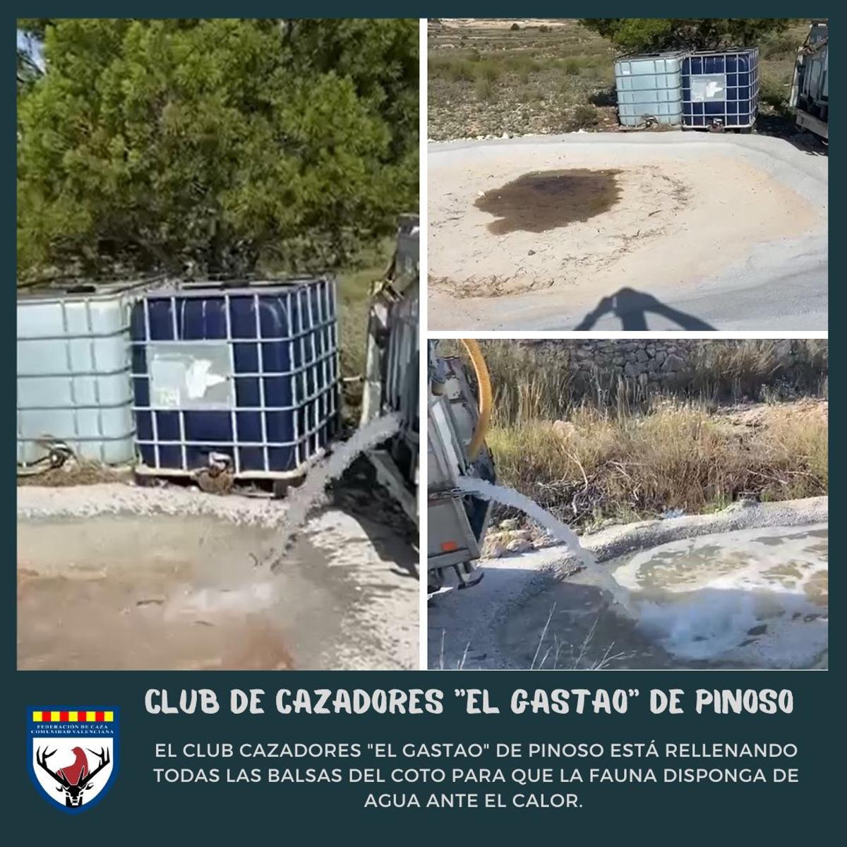 El Club de Cazadores &quot;El Gastao&quot; de Pinoso ha llenado todas las balsas del coto para que la fauna silvestre disponga de agua ante el sofocante calor de las últimas semanas.