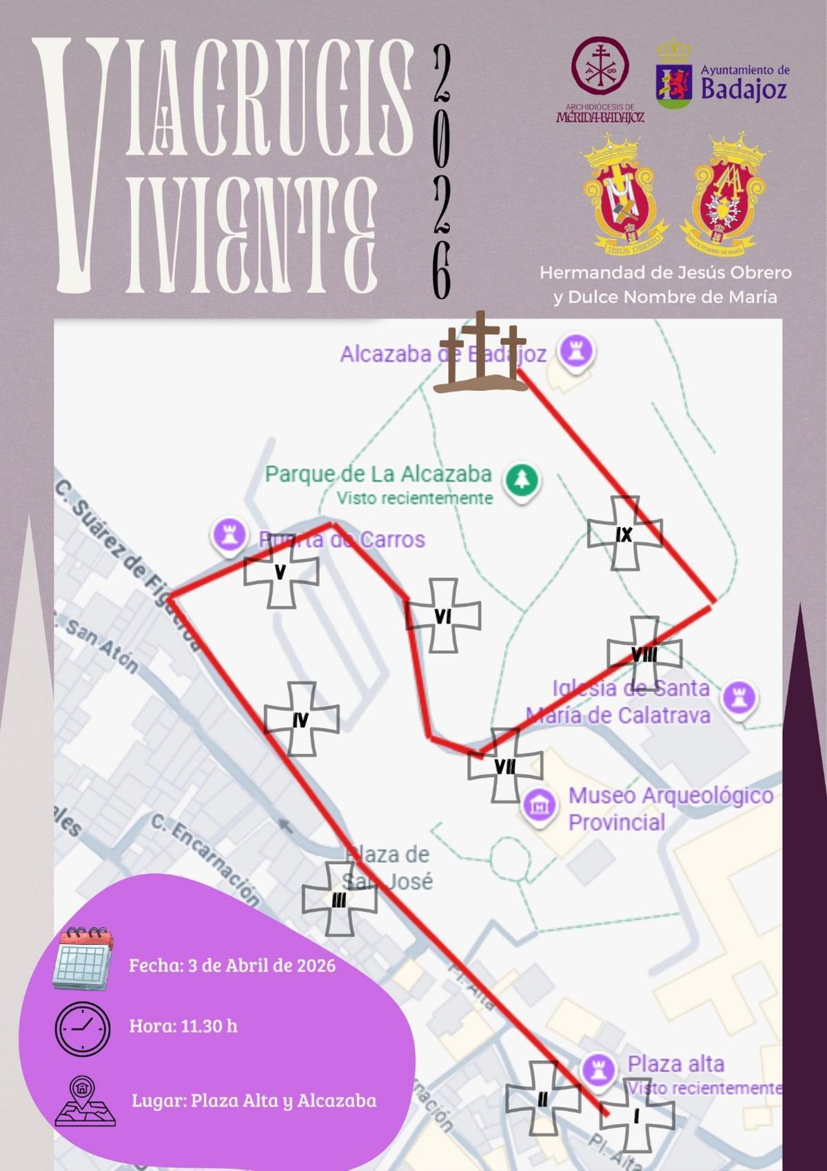 El recorrido del Vía Crucis de este viernes.