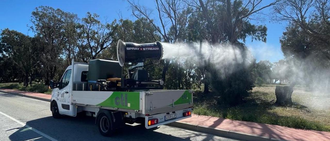 Trabajos de fumigación contra los mosquitos en Elche.