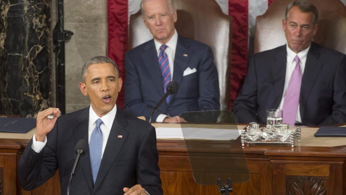 Barack Obama, durante el discurso que ha ofrecido en Washington ante el Congreso de Estados Unidos.