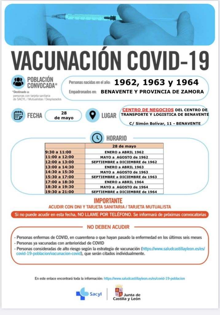 Vacunación para la generación de 1962, 1963 y 1964 en el Centro de Negocios de Benavente.