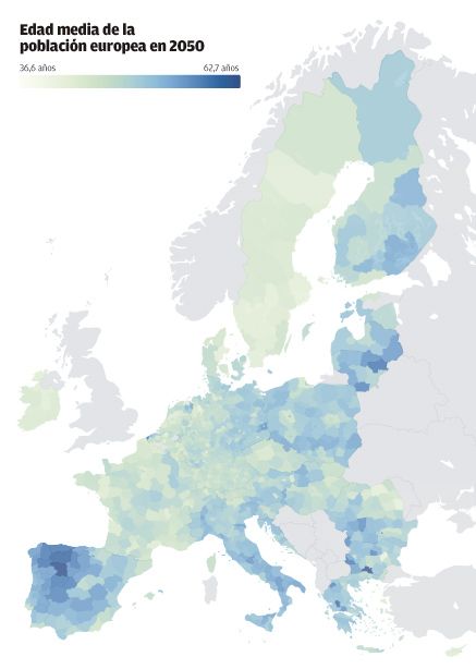 Edad media de la población europea en 2050.