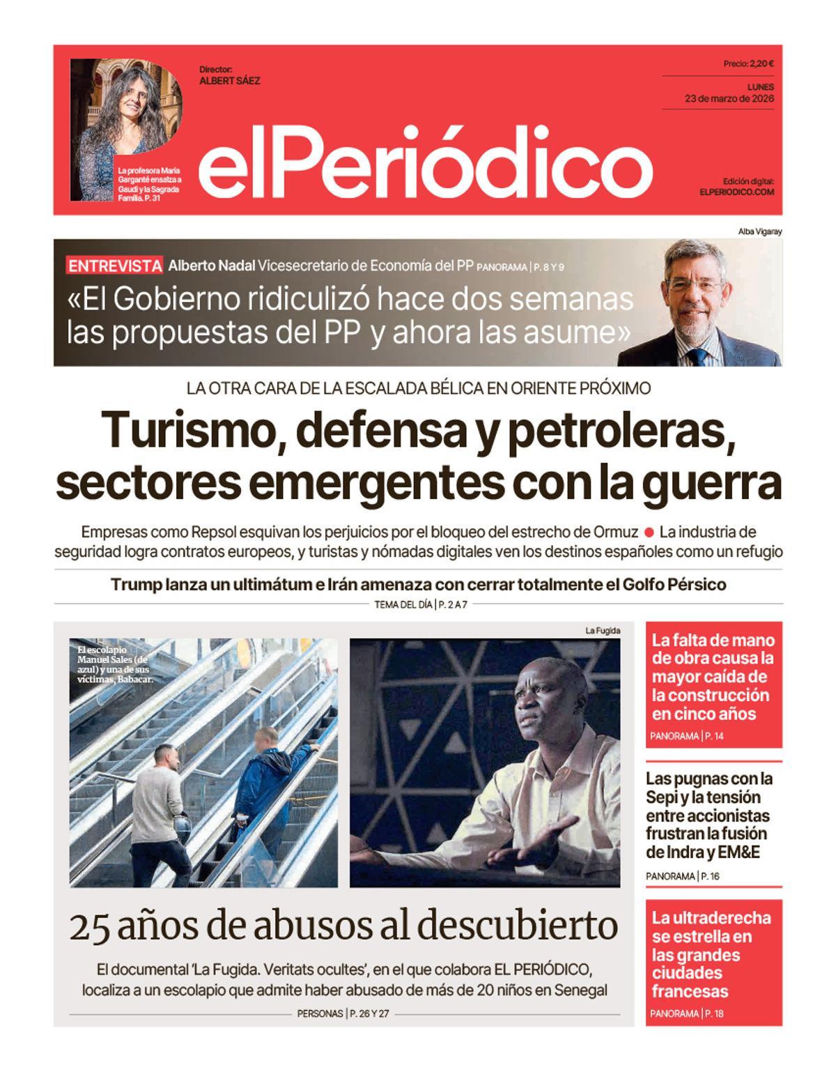 La portada de EL PERIÓDICO del 23 de marzo de 2026