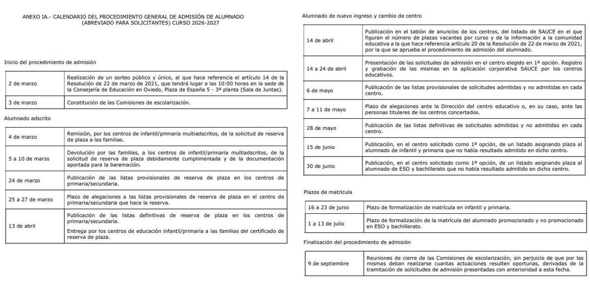 Calendario en Asturias para el próximo curso.