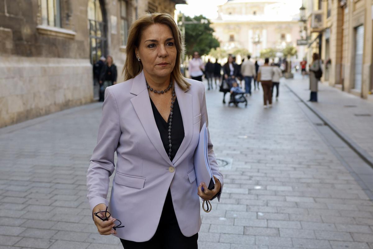 GRAFCVA289. VALENCIA, 11/11/2025.- La vicepresidenta y portavoz del Consell, Susana Camarero, a su llegada a la rueda de prensa en la que informa de los acuerdos alcanzados por el pleno del Consell en funciones celebrado este martes. EFE/Ana Escobar