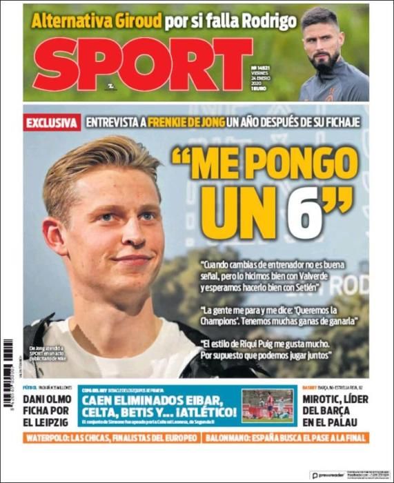 Portada SPORT viernes 24 enero 2020