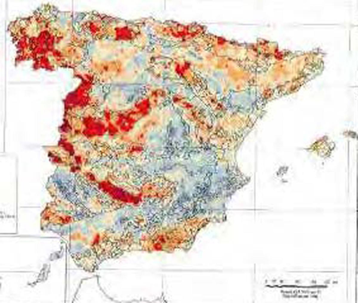 Espacios de concentración de litio en España.