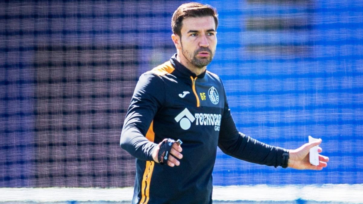 Gabi Fernández, en una sesión de entrenamiento del Getafe B.