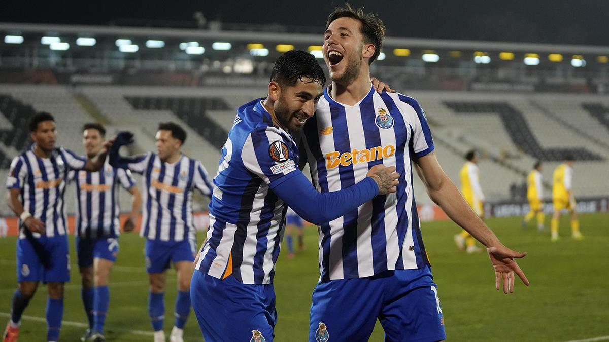 Nico González del Porto, celebra su gol ante el Maccabi Tel Aviv