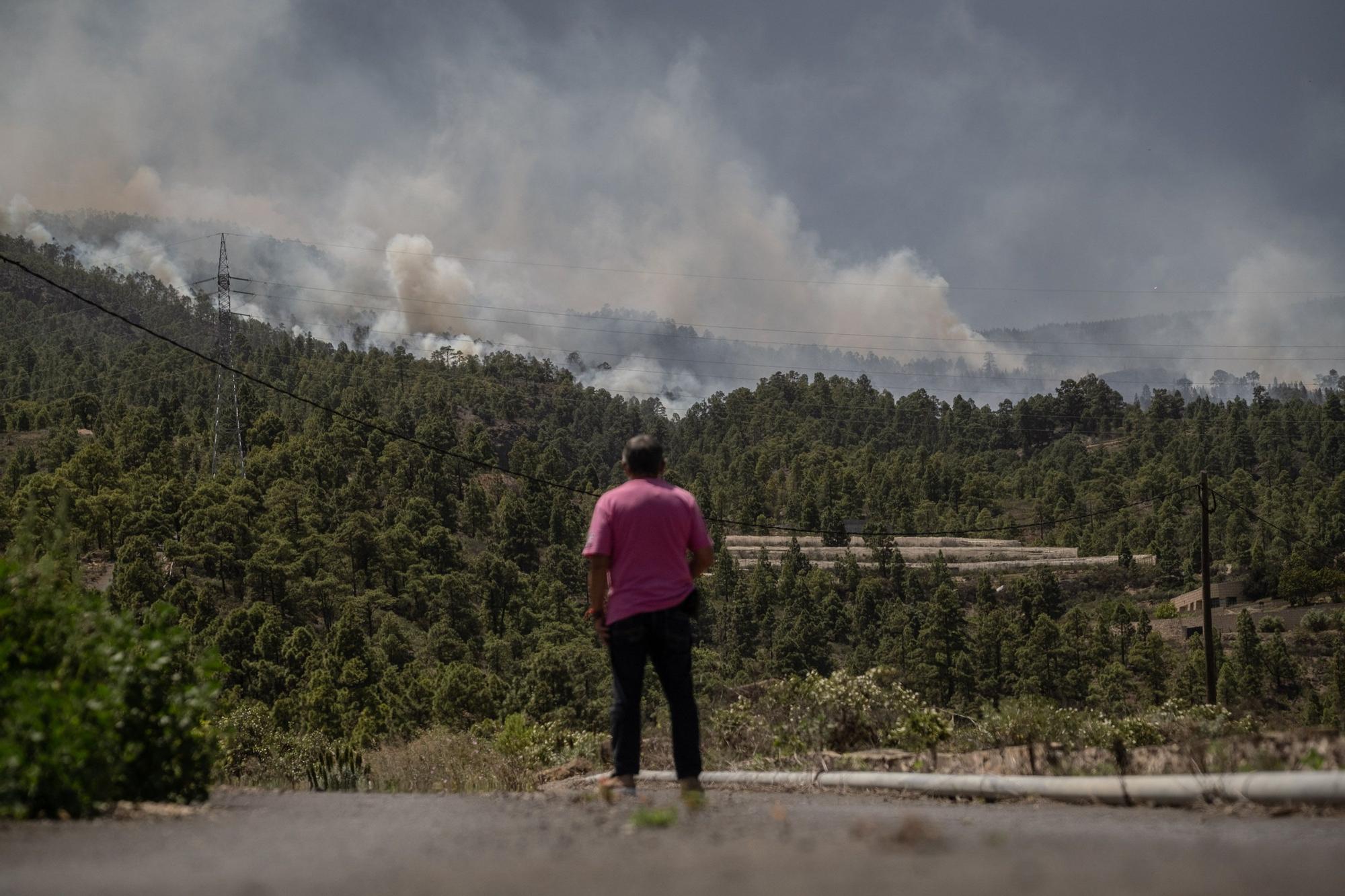 Un hombre observa un incendioi forestal en Arico, en mayo de 2021