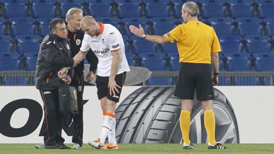 Senderos en el partido de ayer frente al Basilea.F: J.M.López