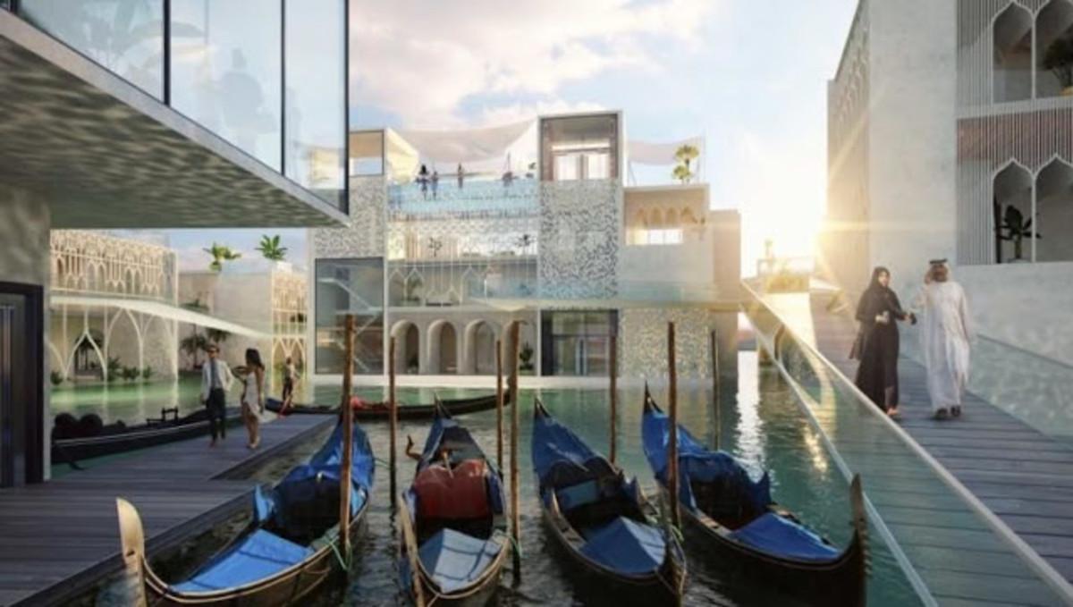 Recreació d’un dels carrers amb canals que formaran el ’resort’ de luxe The Floating Venice, a Dubai.