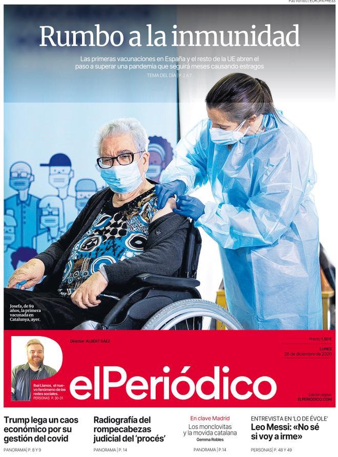 La portada d’EL PERIÓDICO del 28 de desembre del 2020