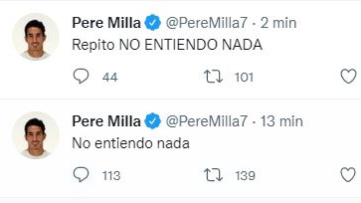 Los tuits de Pere Milla durante el Barça - Elche