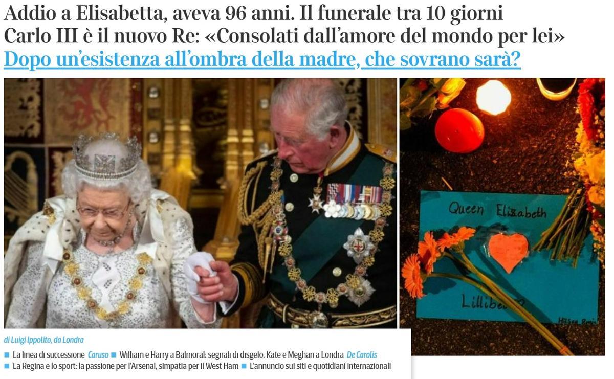 La portada de Il Corriere della Sera.