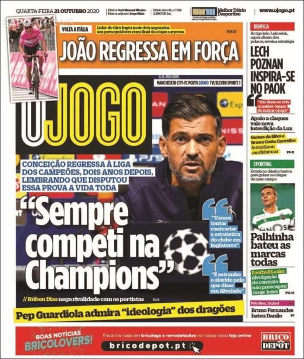 Portada O JOGO miércoles 21 octubre 2020