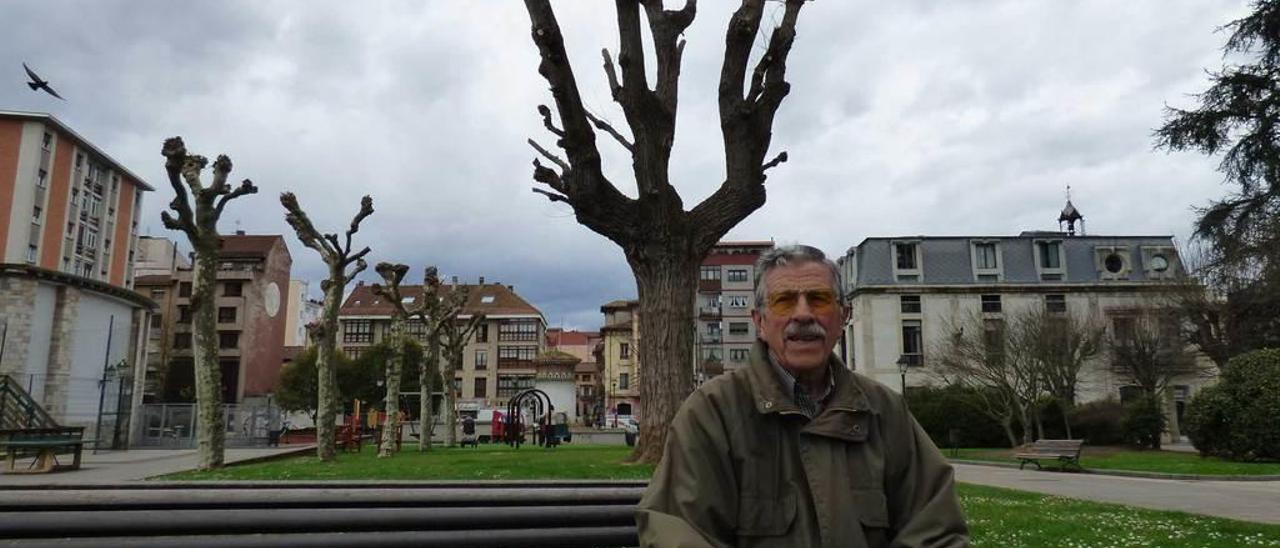 Ludivino Fonseca, frente al olmo podado, ayer, en el parque.